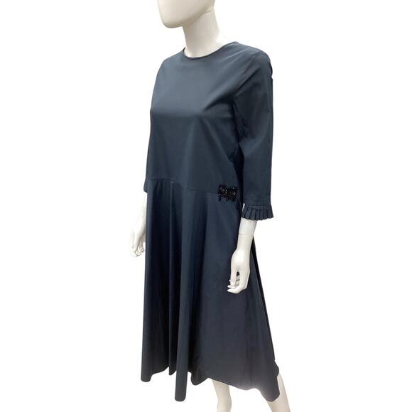 MaxMara Dress Women’s Size 10 3/4 Sleeves A-Line Made In Morocco Deep Navy Blue - Picture 2 of 5